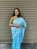 Mangalgiri Plain Cotton Silk Saree - Light Blue