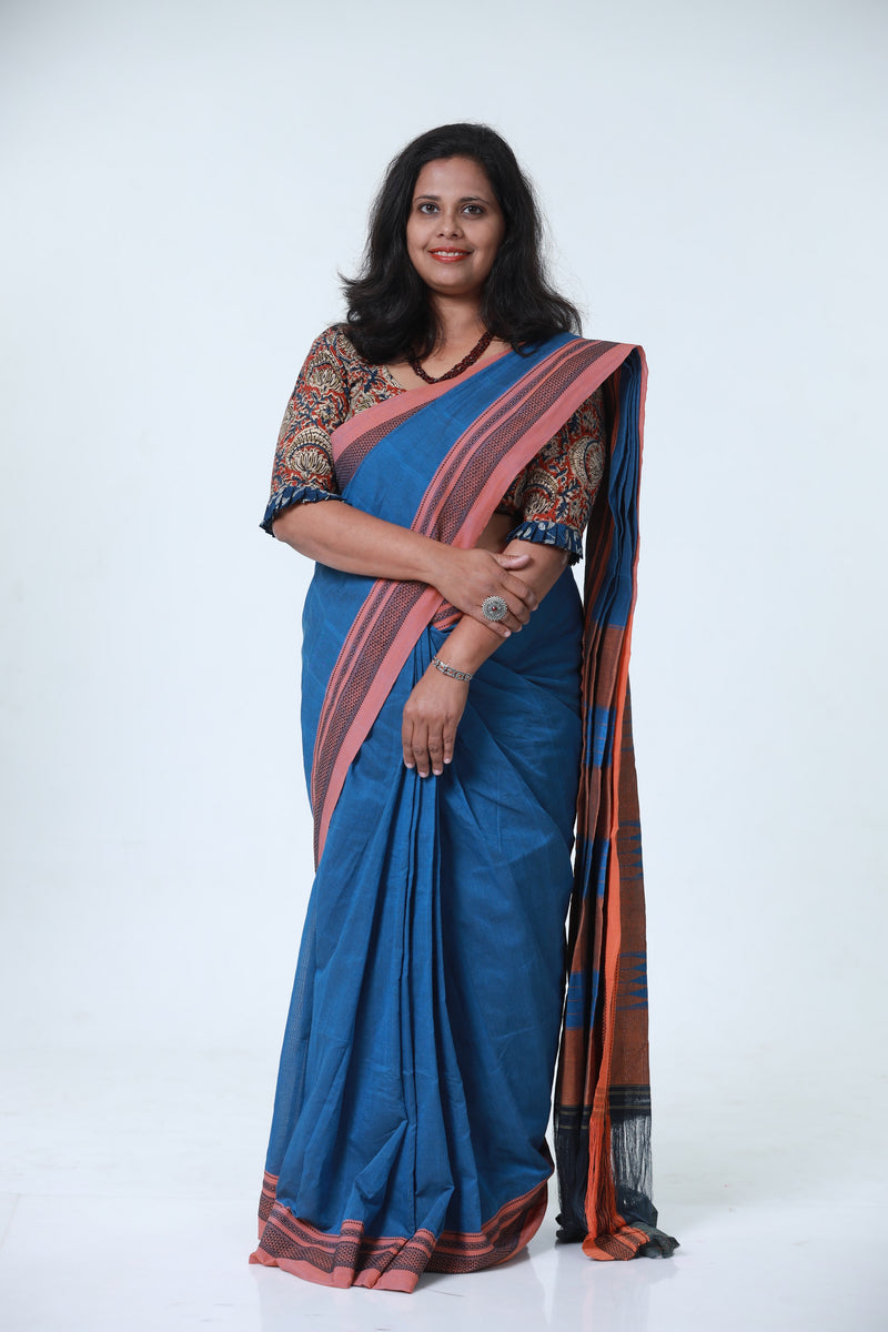 Cotton Irkal Saree - Blue – theCraftVillage