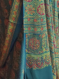 Ajrakh Modal Silk Saree - Green