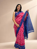 Ikat Saree - Fuchsia Pink with Royal Blue Border