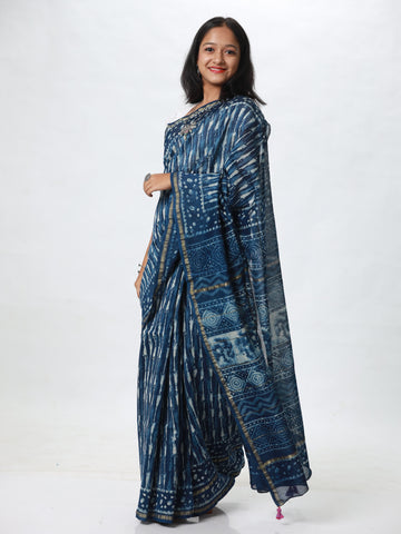 Indigo Chanderi Silk saree