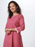 Woman's Semi Festive Cotton Kurti - Pink