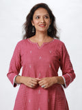 Woman's Semi Festive Cotton Kurti - Pink