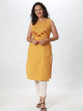 Woman's Semi Festive Cotton Kurti - Yellow