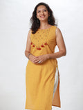 Woman's Semi Festive Cotton Kurti - Yellow