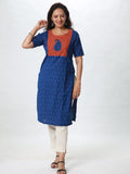 Woman's Semi Festive Cotton Kurti - Blue Ikat