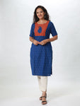 Woman's Semi Festive Cotton Kurti - Blue Ikat