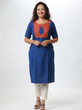 Woman's Semi Festive Cotton Kurti - Blue Ikat