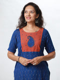 Woman's Semi Festive Cotton Kurti - Blue Ikat