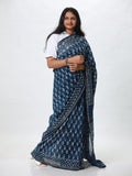 Indigo Chanderi Silk saree