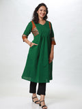 Woman's Semi Festive Cotton Kurti - Green