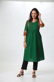 Woman's Semi Festive Cotton Kurti - Green