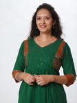 Woman's Semi Festive Cotton Kurti - Green