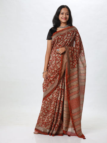 Baagru Chanderi Silk saree - Rust