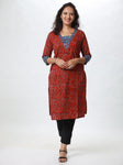 Woman's Semi Festive Cotton Kurti - Maroon Ajrakh