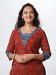 Woman's Semi Festive Cotton Kurti - Maroon Ajrakh