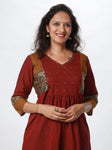 Woman's Semi Festive Cotton Kurti - Maroon