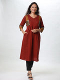 Woman's Semi Festive Cotton Kurti - Maroon