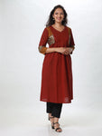 Woman's Semi Festive Cotton Kurti - Maroon