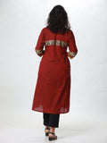 Woman's Semi Festive Cotton Kurti - Maroon