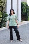 Woman's Short Top - Green Butti