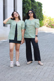 Woman's Short Top - Green Butti