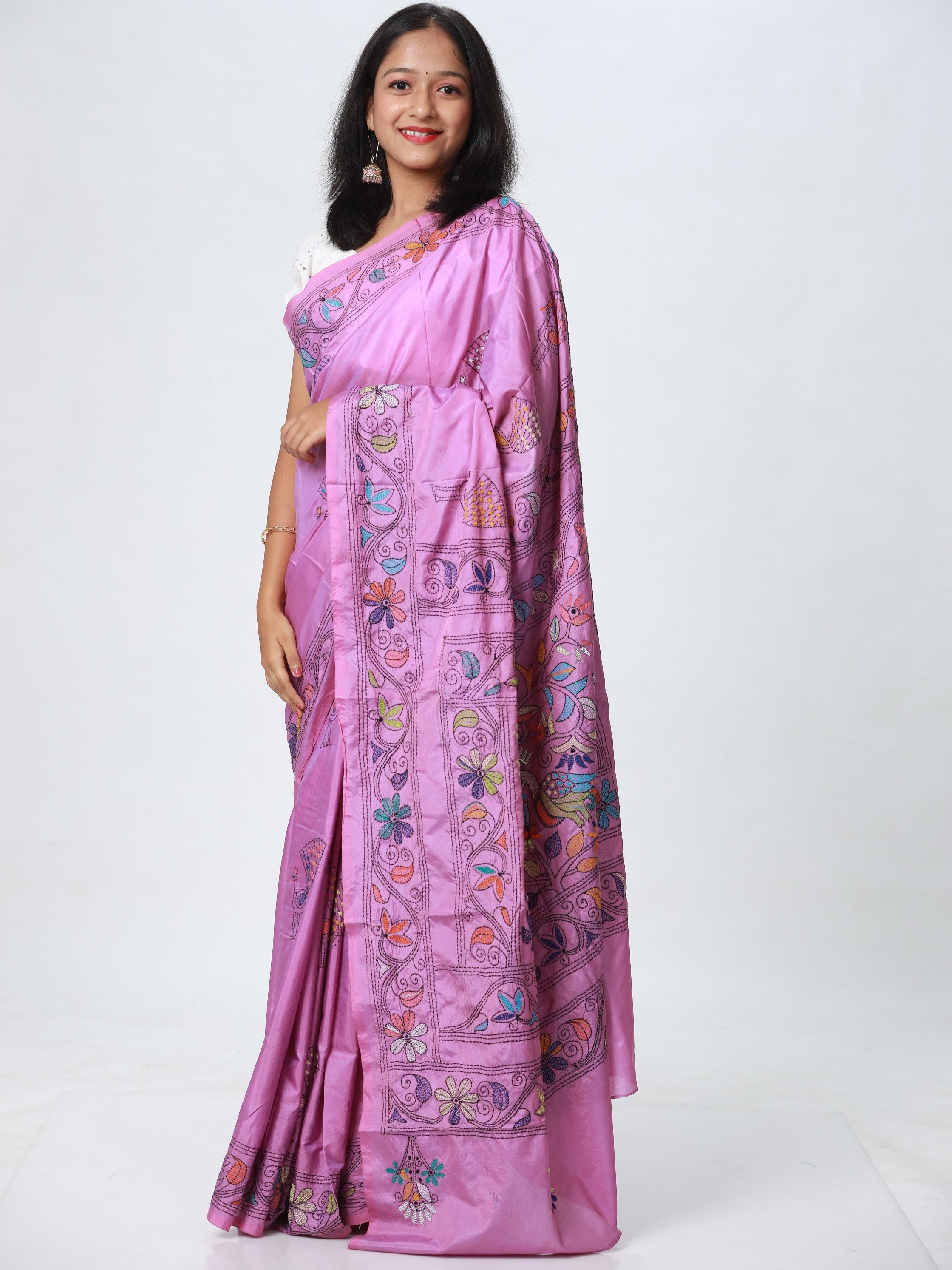 Kantha Silk Saree - Purple