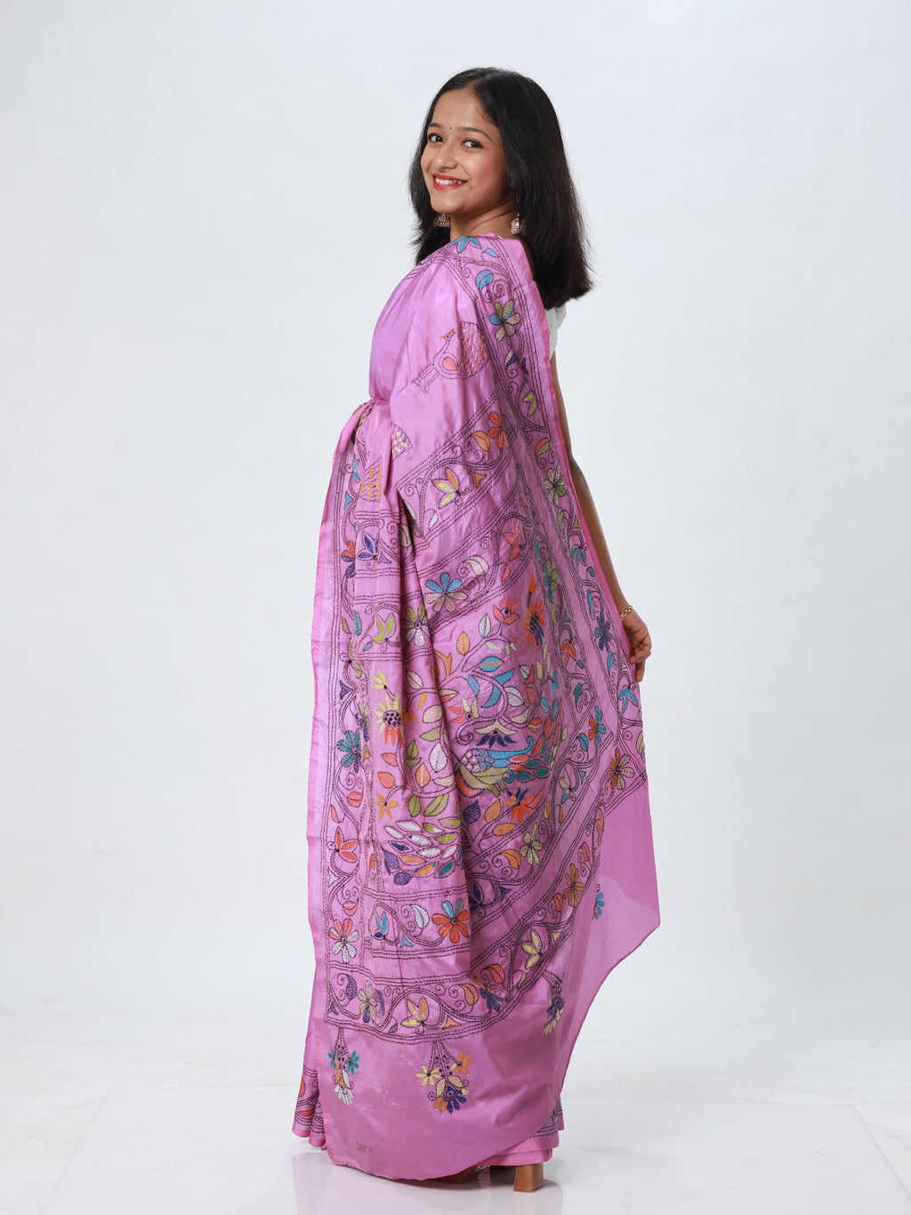 Kantha Silk Saree - Purple