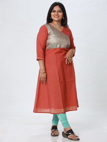 Woman's Semi Festive Cotton Kurti - Rust