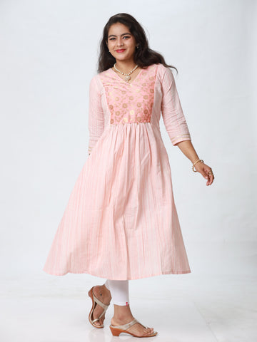 Woman's Semi Festive Cotton Kurti - Peach