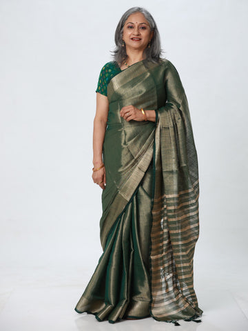 Tissue Dhakai Saree - Green