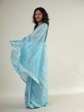 Mangalagiri Plain Cotton Silk Saree - Light Blue