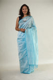 Mangalagiri Plain Cotton Silk Saree - Light Blue