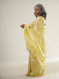 Mangalagiri Plain Cotton Silk Saree - Lime Yellow