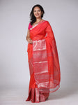 Mangalgiri Pattu Silk Saree with Peacock Border - Red