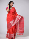 Mangalgiri Pattu Silk Saree with Peacock Border - Red