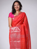 Mangalgiri Pattu Silk Saree with Peacock Border - Red