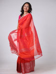 Mangalgiri Pattu Silk Saree with Peacock Border - Red