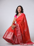 Mangalgiri Pattu Silk Saree with Peacock Border - Red