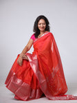 Mangalgiri Pattu Silk Saree with Peacock Border - Red