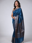 Semi Tussar Plain Saree with Border - Dark Blue