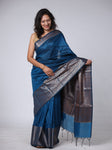 Semi Tussar Plain Saree with Border - Dark Blue