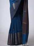 Semi Tussar Plain Saree with Border - Dark Blue