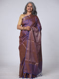 Semi Tussar Plain Saree with Border - Light Purple