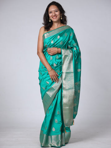 Cotton Silk Butti Jari Saree - Teal