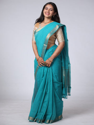 Mangalgiri Cotton Saree with Nizam Border - Blue