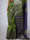 Mangalgiri Pattu Silk Saree with Peacock Border - Green & Blue