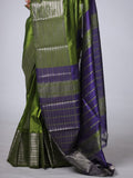 Mangalgiri Pattu Silk Saree with Peacock Border - Green & Blue