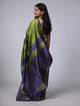 Mangalgiri Pattu Silk Saree with Peacock Border - Green & Blue