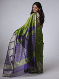 Mangalgiri Pattu Silk Saree with Peacock Border - Green & Blue